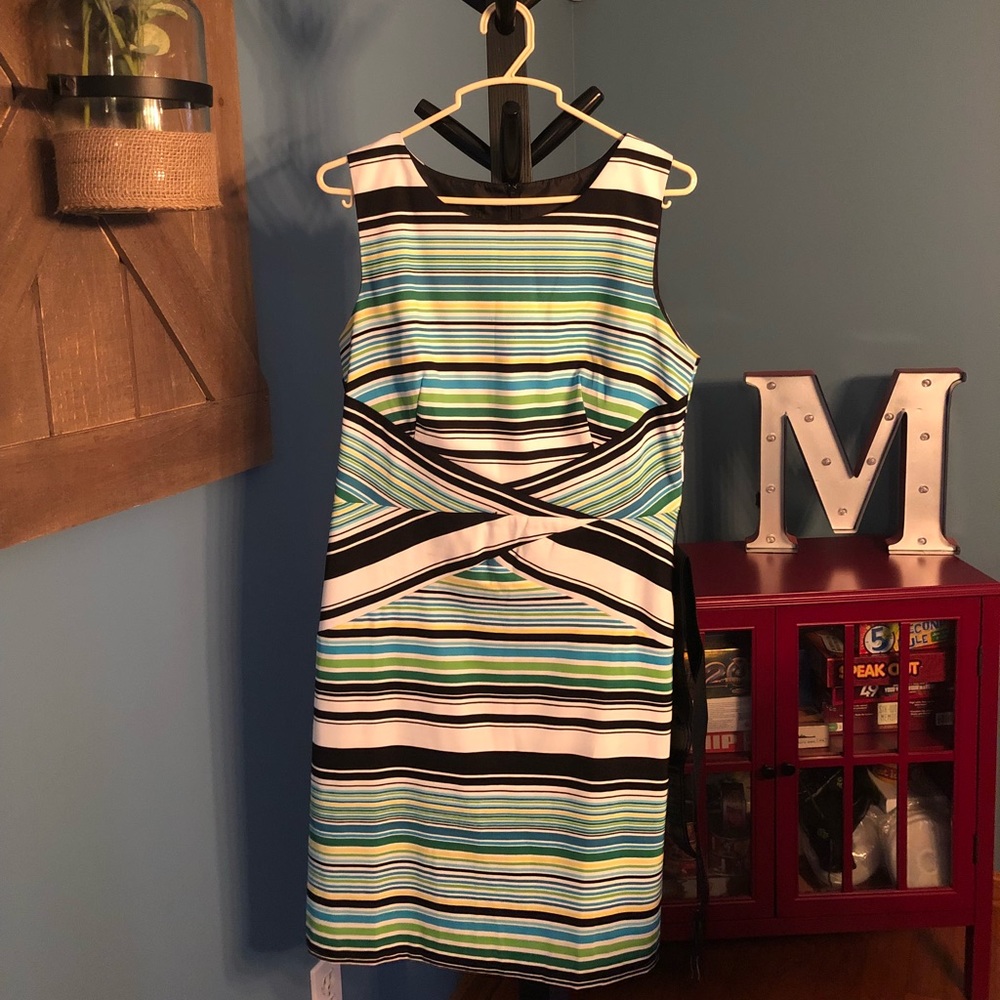 Striped belted waist AB Studio dress 10 petite